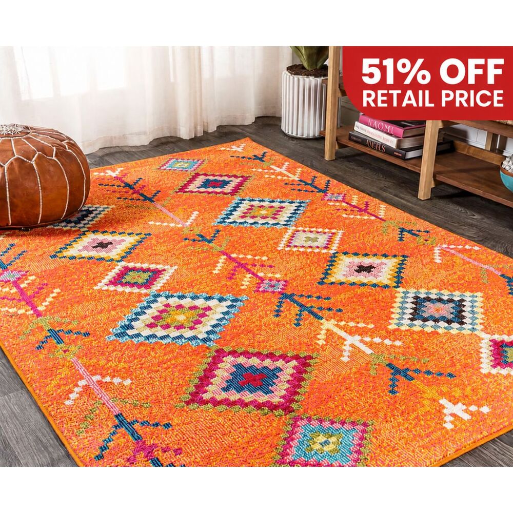 Brand New JONATHAN Y Moroccan Hype Area Rug – Orange/Multi, 4' × 6'